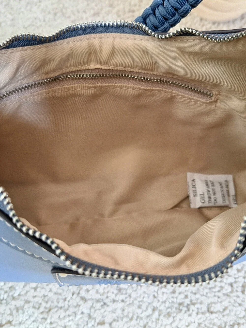 Tommy Bahama Debossed Logo Zip-Top Dusty Blue Hobo Shoulder Bag Two Straps
